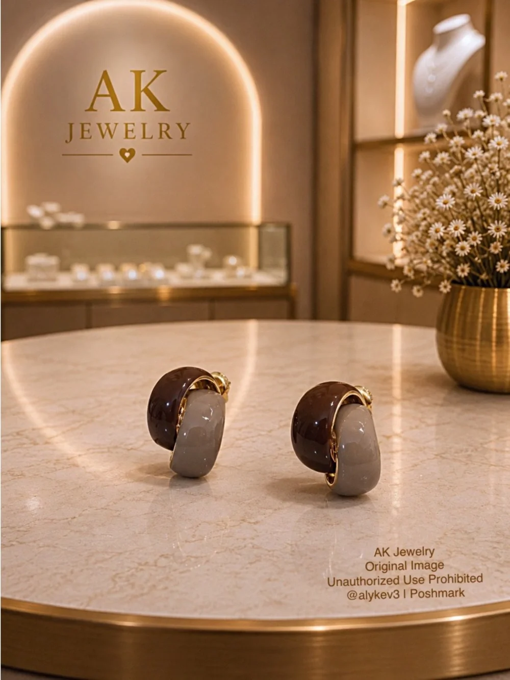 💎 Luxury Sculptural Two-Tone Enamel Hoop Earrings – Mocha & Taupe | AK Jewelry™